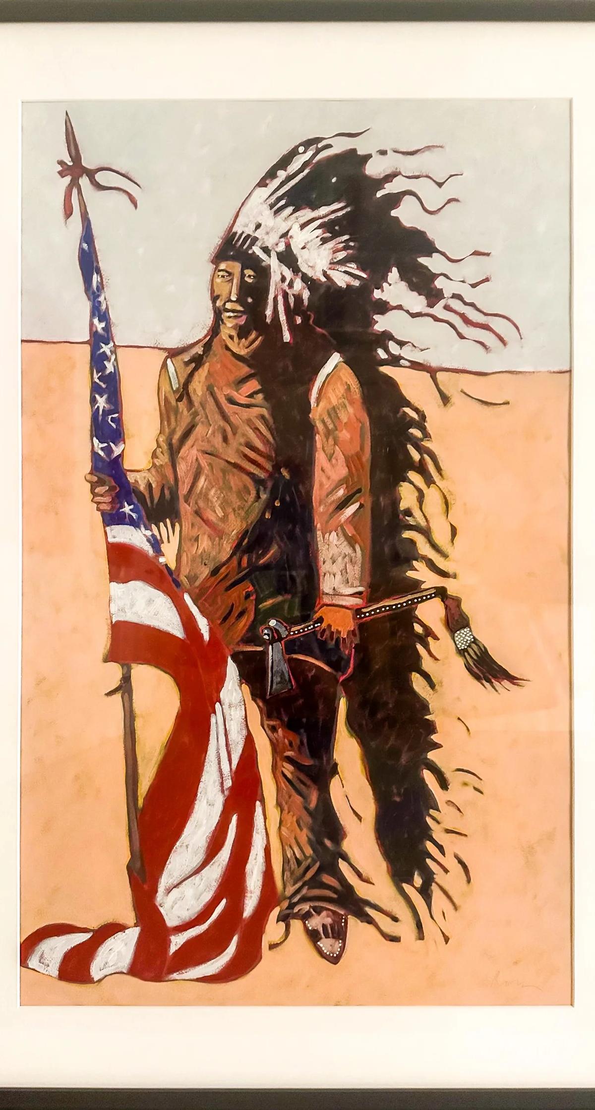 Indian with American Flag by Thom Ross