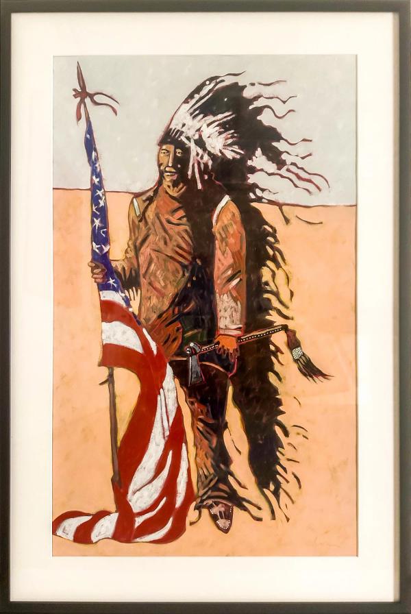 Indian with American Flag by Thom Ross
